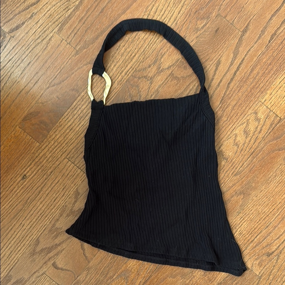 Reformation Asymmetrical Ribbed Black Tank Top